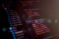 Close-up macro shot of TypeScript source code interface structure on a dark theme editor for software development, programming, Royalty Free Stock Photo
