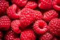 Close up macro texture raspberry berries. Fresh ripe raspberries background. Healthy and vegetarian food concept. Generative AI