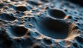 Close up macro view of asteroid surface with many craters and rough texture. Celestial body shows geological features and impact Royalty Free Stock Photo