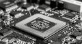Close up macro view of a computer cpu processor microchip on a motherboard Royalty Free Stock Photo