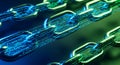 Close-up of a digital blockchain network with glowing data streams technology Royalty Free Stock Photo