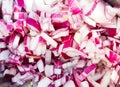 Close up macro view of finely minced and chopped onions