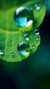 close-up or macro view of water droplets on a leaf. Royalty Free Stock Photo