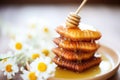 close-up of madeleines stack with honey drizzle Royalty Free Stock Photo