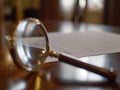 Close-up of Magnifying Glass on Document Royalty Free Stock Photo