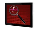 Close up of magnifying glass on furios Royalty Free Stock Photo