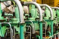 A close-up of the main engine on a large container ship. Royalty Free Stock Photo