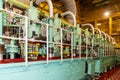 A close-up of the main engine on a large container ship. Royalty Free Stock Photo
