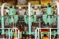 A close-up of the main engine on a large container ship. Royalty Free Stock Photo