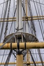 Close-up of main mast ropes and rigging on tall ship Royalty Free Stock Photo