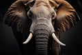 Close up Majestic bull elephant, tusks prominent, sipping water with grace