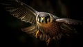 Close up of majestic eagle owl piercing animal eye in flight generated by AI Royalty Free Stock Photo