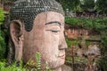 Close up of majestic Giant Leshan Buddha head and face Royalty Free Stock Photo