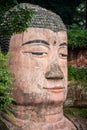 Close up of majestic Giant Leshan Buddha head and face Royalty Free Stock Photo