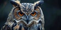 A close up of a majestic owl with intense orange eyes Royalty Free Stock Photo