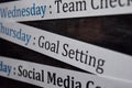 Close up making agenda weekly schedule on personal organizer. Business and entrepreneur concept.  on blackboard Royalty Free Stock Photo