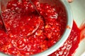 Close up of making jam from guelder rose berries Royalty Free Stock Photo