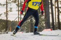 close-up male athlete skier running cross country skiing Royalty Free Stock Photo