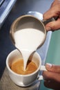 Close Up Of Male Barista Using Coffee Machine In Cafe Royalty Free Stock Photo