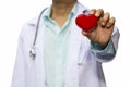Close up male doctor with red heart isolated on white background Royalty Free Stock Photo