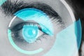 Close-up of male eye with round HUD display Royalty Free Stock Photo