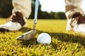 Close-up of male golfer teeing off Royalty Free Stock Photo