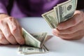 Close up male hand Counting money us dollar. Financial business concept Royalty Free Stock Photo