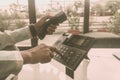 Close up male of hand holding telephone receiver and dialing a telephone number to make a call using Landline phone for Business