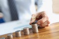 Golden coins stack on table Royalty Free Stock Photo