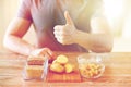 Close up of male hands with carbohydrate food Royalty Free Stock Photo