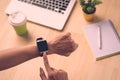 Close up of a male hands using a modern smart watch Royalty Free Stock Photo