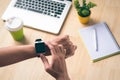 Close up of a male hands using a modern smart watch Royalty Free Stock Photo