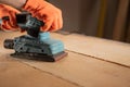 male hands using with sander machine on construction concept. Royalty Free Stock Photo