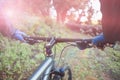 Close-up of male mountain biker riding bicycle Royalty Free Stock Photo