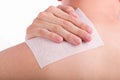 Close up male shoulder pain with medicated plaster. Royalty Free Stock Photo