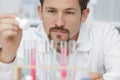 close up male worker reseacher in laboratory Royalty Free Stock Photo