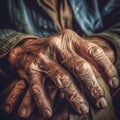 Close up of male wrinkled hands. Generative AI