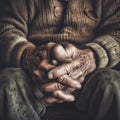 Close up of male wrinkled hands. Generative AI