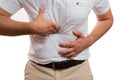 Close-up of man with abdominal pain as indigestion concept