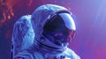 A close up of a man in an astronaut suit standing on the moon, AI