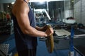 Close up of man man with barbell in gym Royalty Free Stock Photo