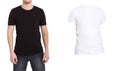 Close up of man in blank black and white t-shirt isolated on white. Mock up. Macro Shirts. Template Shirt Royalty Free Stock Photo