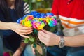 Close up man buys flowers in the flower shop Royalty Free Stock Photo