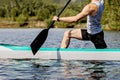 close-up man canoeist on canoe single rowing