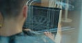 Close up Man coding html and programming on screen Monitors, development web, developer. Royalty Free Stock Photo