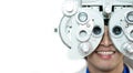 Close-up Of a man Doing Eye Test On Phoropter, Male checking on her eye with optometry machine. copy space background for text Royalty Free Stock Photo