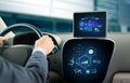 Close up of man driving car with navigation system Royalty Free Stock Photo