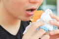 Close up of man eating hamburger. Royalty Free Stock Photo