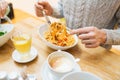 Close up man eating pasta for dinner at restaurant Royalty Free Stock Photo