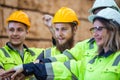 Close up man engineer, Team engineering worker technician, workshop manufacturing wooden, Teamwork in wood industry factory. Group